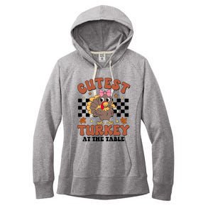 Thanksgiving Cutest Turkey At The Table Dinner Girl Women's Fleece Hoodie