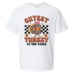 Thanksgiving Cutest Turkey At The Table Dinner Girl Sueded Cloud Jersey T-Shirt