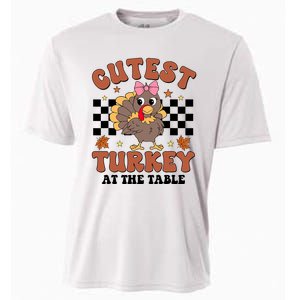 Thanksgiving Cutest Turkey At The Table Dinner Girl Cooling Performance Crew T-Shirt