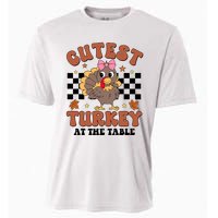 Thanksgiving Cutest Turkey At The Table Dinner Girl Cooling Performance Crew T-Shirt