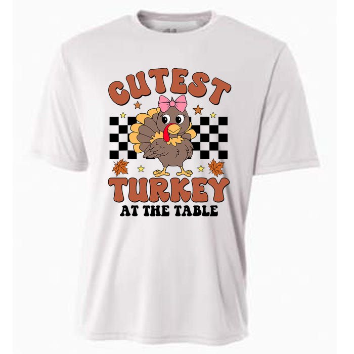 Thanksgiving Cutest Turkey At The Table Dinner Girl Cooling Performance Crew T-Shirt