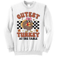 Thanksgiving Cutest Turkey At The Table Dinner Girl Sweatshirt