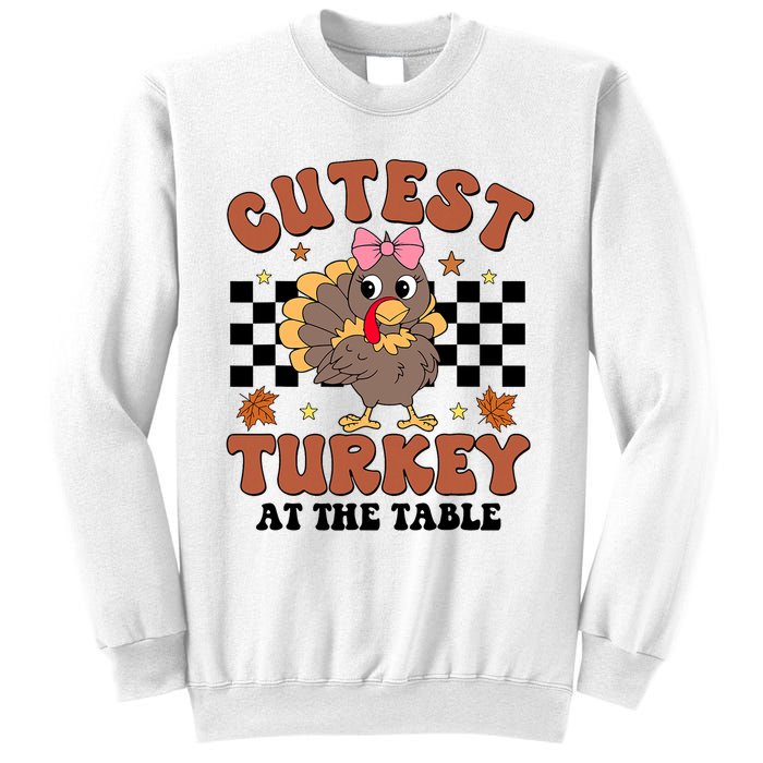 Thanksgiving Cutest Turkey At The Table Dinner Girl Sweatshirt