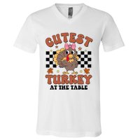 Thanksgiving Cutest Turkey At The Table Dinner Girl V-Neck T-Shirt