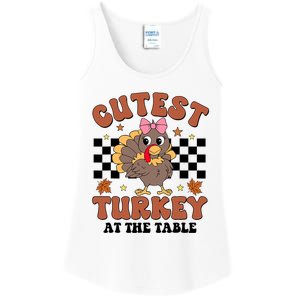 Thanksgiving Cutest Turkey At The Table Dinner Girl Ladies Essential Tank