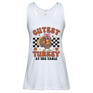 Thanksgiving Cutest Turkey At The Table Dinner Girl Ladies Essential Flowy Tank