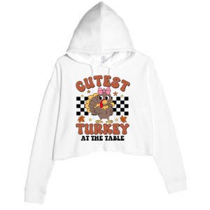 Thanksgiving Cutest Turkey At The Table Dinner Girl Crop Fleece Hoodie