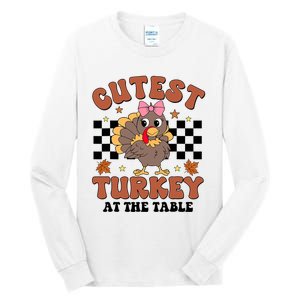 Thanksgiving Cutest Turkey At The Table Dinner Girl Tall Long Sleeve T-Shirt