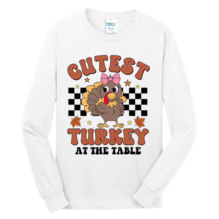 Thanksgiving Cutest Turkey At The Table Dinner Girl Tall Long Sleeve T-Shirt