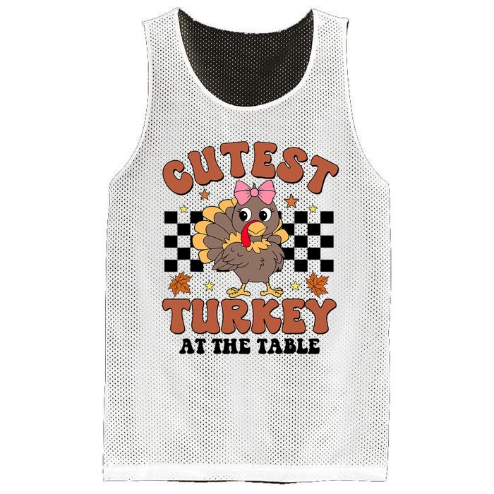 Thanksgiving Cutest Turkey At The Table Dinner Girl Mesh Reversible Basketball Jersey Tank