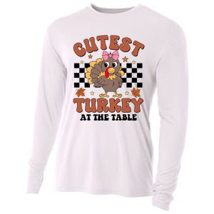 Thanksgiving Cutest Turkey At The Table Dinner Girl Cooling Performance Long Sleeve Crew