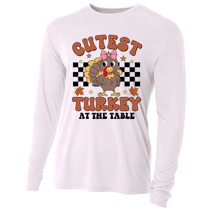 Thanksgiving Cutest Turkey At The Table Dinner Girl Cooling Performance Long Sleeve Crew