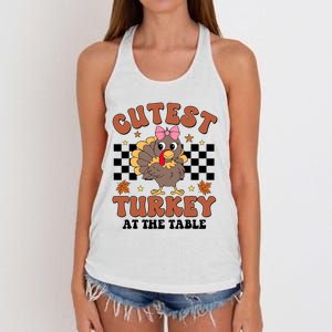 Thanksgiving Cutest Turkey At The Table Dinner Girl Women's Knotted Racerback Tank