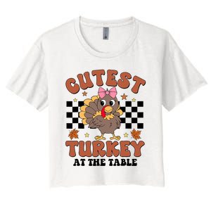 Thanksgiving Cutest Turkey At The Table Dinner Girl Women's Crop Top Tee