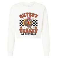 Thanksgiving Cutest Turkey At The Table Dinner Girl Cropped Pullover Crew