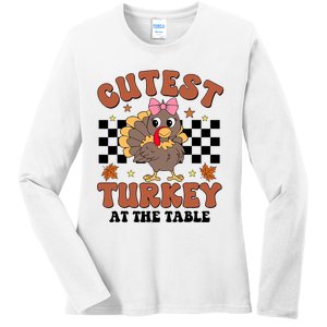 Thanksgiving Cutest Turkey At The Table Dinner Girl Ladies Long Sleeve Shirt