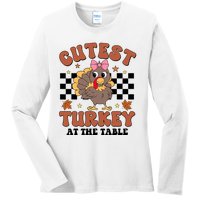 Thanksgiving Cutest Turkey At The Table Dinner Girl Ladies Long Sleeve Shirt