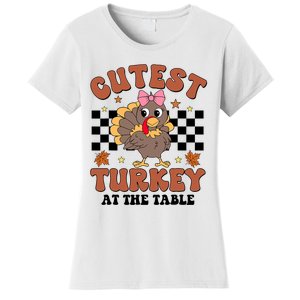 Thanksgiving Cutest Turkey At The Table Dinner Girl Women's T-Shirt