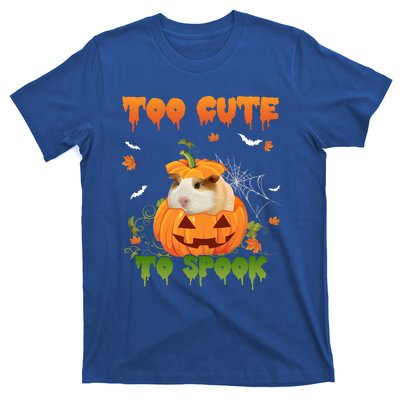 Too Cute To Spook Cute Halloween Pumpkin Hat Guinea Pig Pet Cool Gift T-Shirt