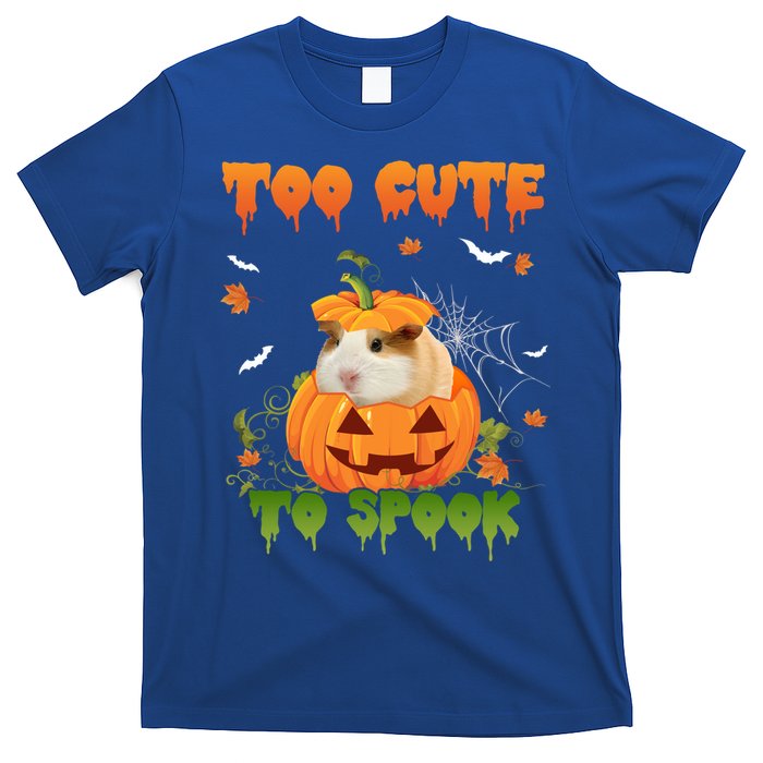 Too Cute To Spook Cute Halloween Pumpkin Hat Guinea Pig Pet Cool Gift T-Shirt