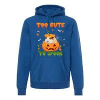 Too Cute To Spook Cute Halloween Pumpkin Hat Guinea Pig Pet Cool Gift Premium Hoodie