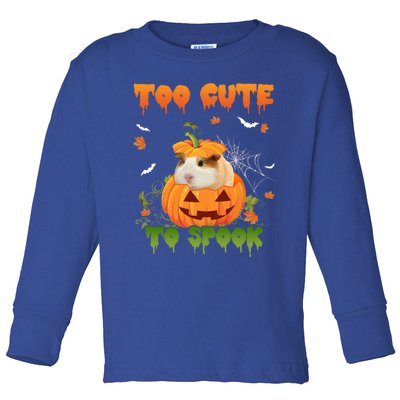 Too Cute To Spook Cute Halloween Pumpkin Hat Guinea Pig Pet Cool Gift Toddler Long Sleeve Shirt