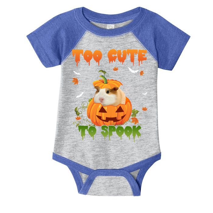 Too Cute To Spook Cute Halloween Pumpkin Hat Guinea Pig Pet Cool Gift Infant Baby Jersey Bodysuit