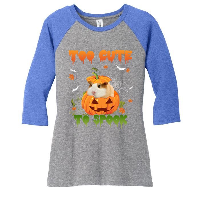 Too Cute To Spook Cute Halloween Pumpkin Hat Guinea Pig Pet Cool Gift Women's Tri-Blend 3/4-Sleeve Raglan Shirt