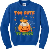 Too Cute To Spook Cute Halloween Pumpkin Hat Guinea Pig Pet Cool Gift Kids Sweatshirt