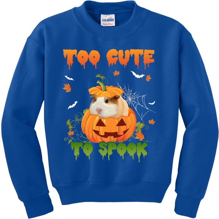 Too Cute To Spook Cute Halloween Pumpkin Hat Guinea Pig Pet Cool Gift Kids Sweatshirt