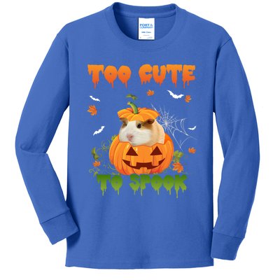 Too Cute To Spook Cute Halloween Pumpkin Hat Guinea Pig Pet Cool Gift Kids Long Sleeve Shirt