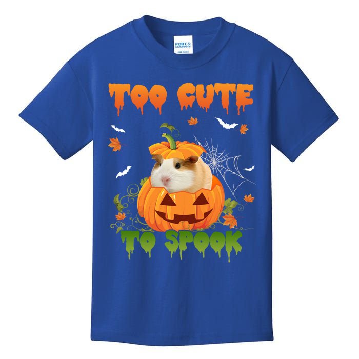 Too Cute To Spook Cute Halloween Pumpkin Hat Guinea Pig Pet Cool Gift Kids T-Shirt