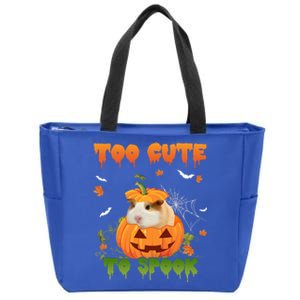 Too Cute To Spook Cute Halloween Pumpkin Hat Guinea Pig Pet Cool Gift Zip Tote Bag