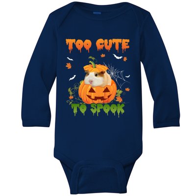 Too Cute To Spook Cute Halloween Pumpkin Hat Guinea Pig Pet Cool Gift Baby Long Sleeve Bodysuit