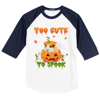 Too Cute To Spook Cute Halloween Pumpkin Hat Guinea Pig Pet Cool Gift Baseball Sleeve Shirt