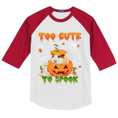 Too Cute To Spook Cute Halloween Pumpkin Hat Guinea Pig Pet Cool Gift Kids Colorblock Raglan Jersey