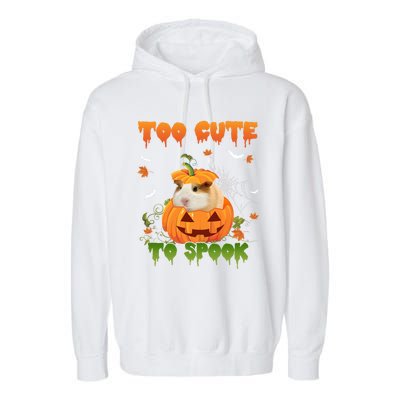 Too Cute To Spook Cute Halloween Pumpkin Hat Guinea Pig Pet Cool Gift Garment-Dyed Fleece Hoodie