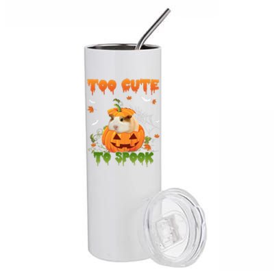 Too Cute To Spook Cute Halloween Pumpkin Hat Guinea Pig Pet Cool Gift Stainless Steel Tumbler