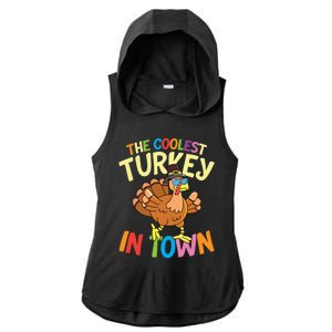 The Coolest Turkey In Town Hen Farmers Gift Ladies PosiCharge Tri-Blend Wicking Draft Hoodie Tank