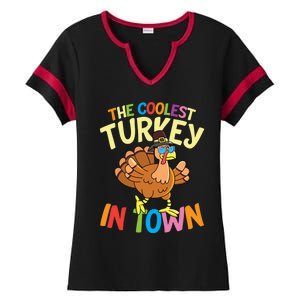 The Coolest Turkey In Town Hen Farmers Gift Ladies Halftime Notch Neck Tee