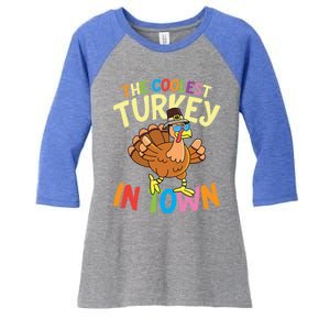 The Coolest Turkey In Town Hen Farmers Gift Women's Tri-Blend 3/4-Sleeve Raglan Shirt