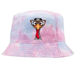 Thanksgiving Cute Turkey Face Leopard Print Glasses Funny Tie-Dyed Bucket Hat