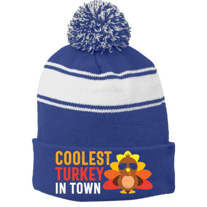 Thanksgiving Coolest Turkey In Town Thankful Gift Stripe Pom Pom Beanie