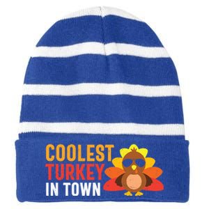 Thanksgiving Coolest Turkey In Town Thankful Gift Striped Beanie with Solid Band