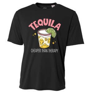 Tequila Cheape Than Therapy Funny Tequila Drinking Mexican Cooling Performance Crew T-Shirt