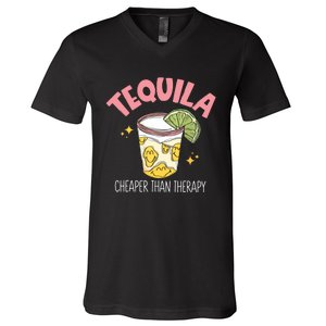 Tequila Cheape Than Therapy Funny Tequila Drinking Mexican V-Neck T-Shirt