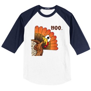 Thanksgiving Cute Turkey Moo IM A Cow Baseball Sleeve Shirt