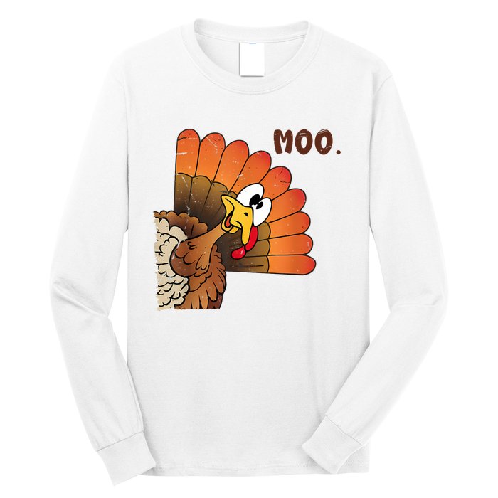 Thanksgiving Cute Turkey Moo IM A Cow Long Sleeve Shirt