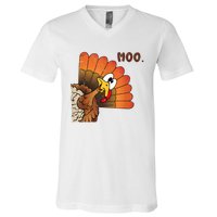 Thanksgiving Cute Turkey Moo IM A Cow V-Neck T-Shirt