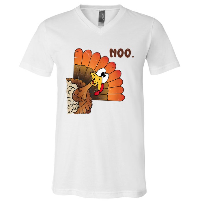 Thanksgiving Cute Turkey Moo IM A Cow V-Neck T-Shirt